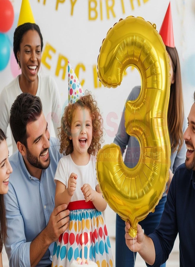 Propsicle 32 inch Birthday Foil 3 Number Helium Balloon Party Decoration Golden Pack of 1 | 3 Year No. Balloons Birthday/Anniversary | Three Number - Image 4